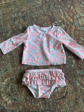 4/$20 GAP Baby Coral Floral Ruffle Swim Set